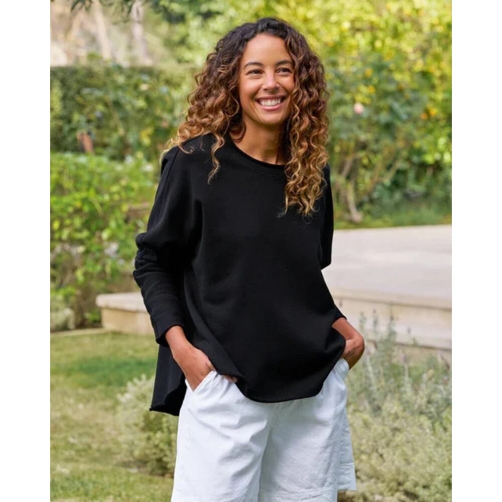 Frank & Elieen Anna Long Sleeve Capelet Triple Terry Fleece Black